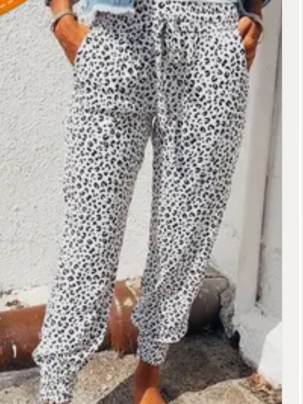 White Jogger Pants with Black Leopard Spot Print